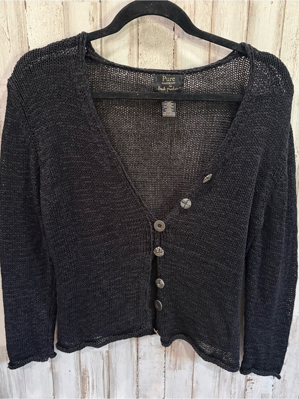 Pure Handknit For Fresh Produce Black Loose Knit Boho Cardigan Beachy XS/S